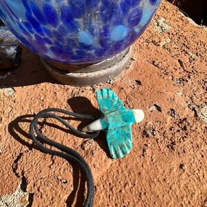 Acoma Pueblo Turquoise handcarved turquoise eagle pendant!